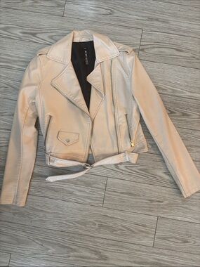 Design Lab Lord & Taylor Light Blush Faux Leather Moto Jacket
